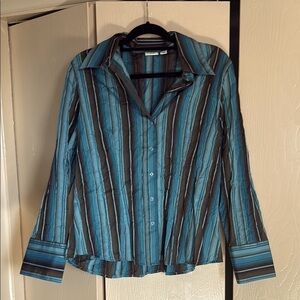 Striped Blue and Brown Button-Up Shirt